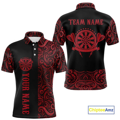 Black And Red Custom Tribal Darts Shirt For Men, Personalized Darts Jersey Team Polo & Quarter Zip TDM5391