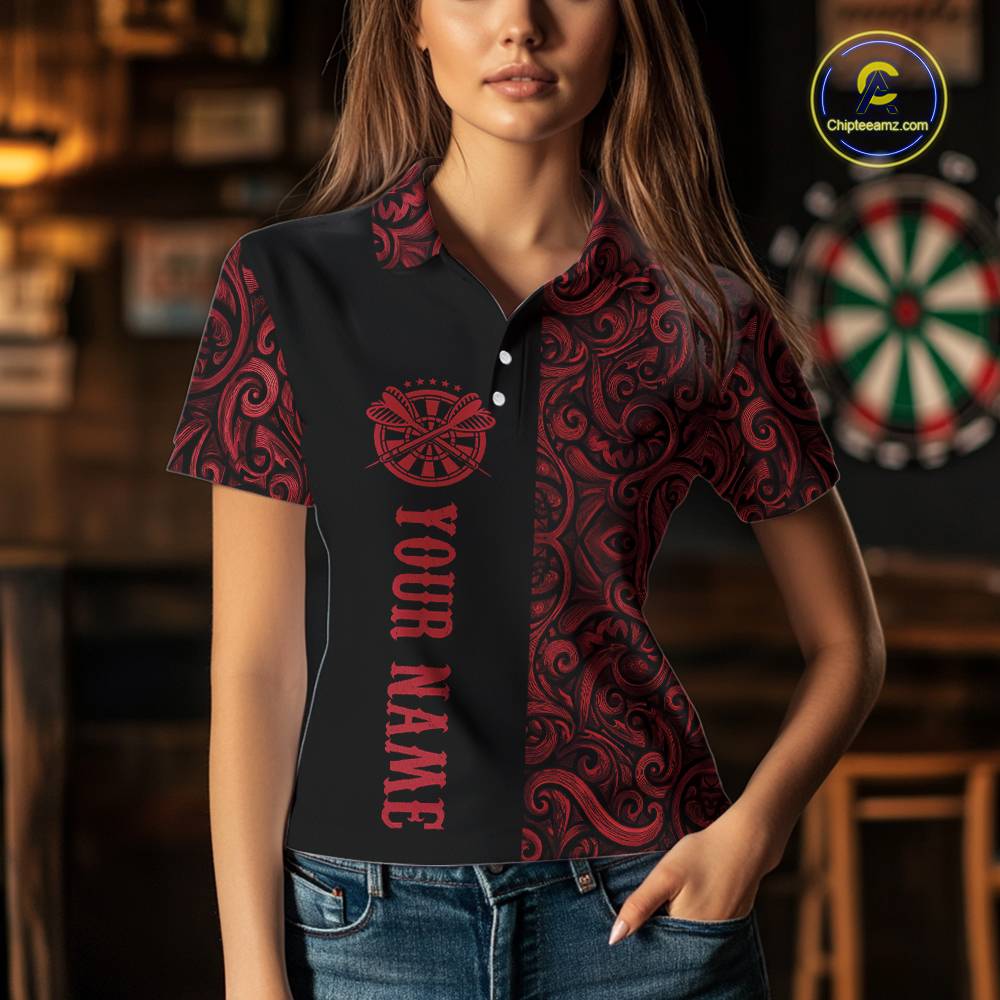 Black And Red Custom Tribal Darts Shirt For Women, Personalized Darts Jersey Team Polo & Quarter Zip TDM5391