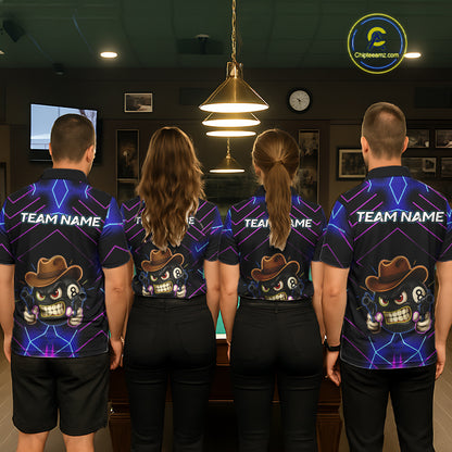 Funny Neon 8 Ball Pool Billiard Shirt For Men Custom Billiard Team Jersey Polo & 1/4 Zip TDM5405