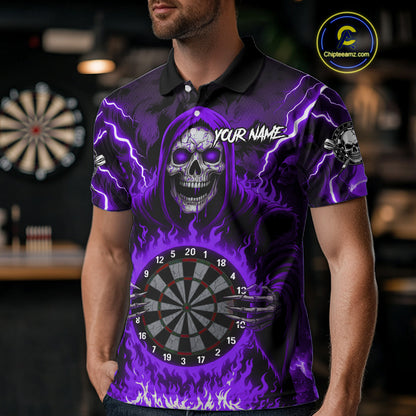 Purple Grim Reaper Thunder Lightning Men Dart Shirts Custom Flame Dart Jerseys Team Polo & 1/4 Zip TDM5176