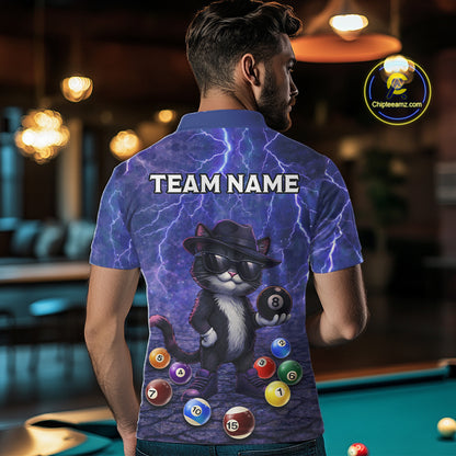 Purple Funny Cat Lightning Billiard Shirt For Men Custom 8 Ball Pool Team Jersey Polo & 1/4 Zip TDM5912