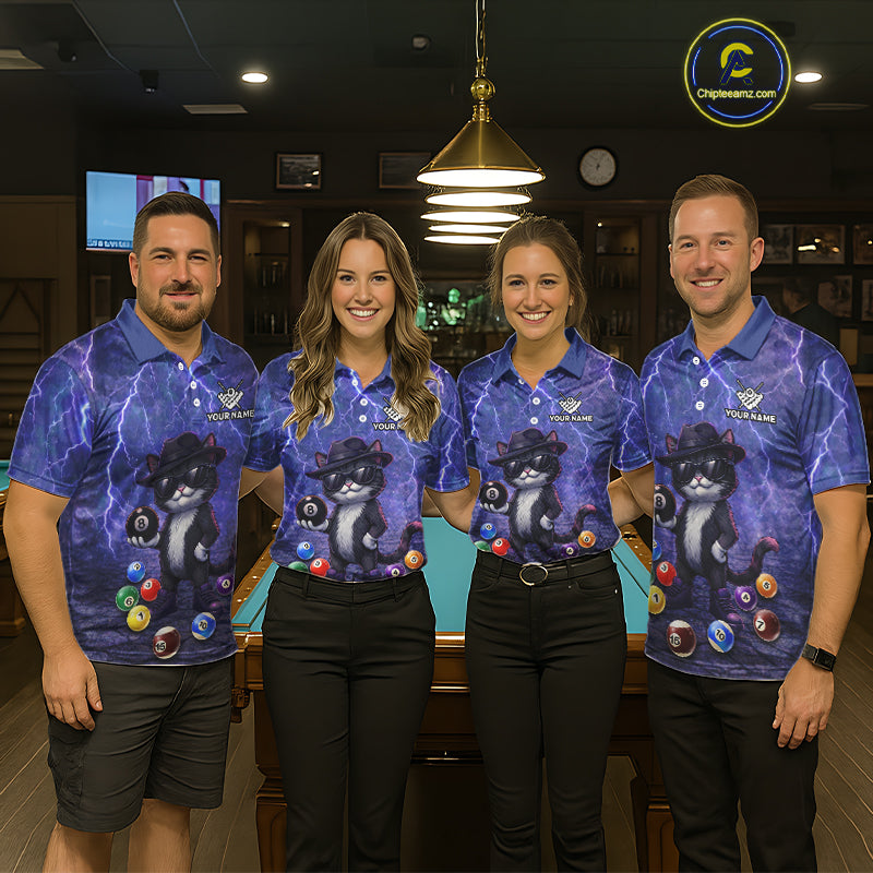 Purple Funny Cat Lightning Billiard Shirt For Women Custom 8 Ball Pool Team Jersey Polo & 1/4 Zip TDM5912