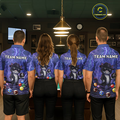 Purple Funny Cat Lightning Billiard Shirt For Women Custom 8 Ball Pool Team Jersey Polo & 1/4 Zip TDM5912