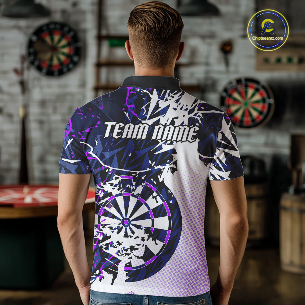 Personalized Paint Splash Darts Shirt For Men Custom Darts Jersey Team Polo & 1/4 Zip |Purple TDM6064