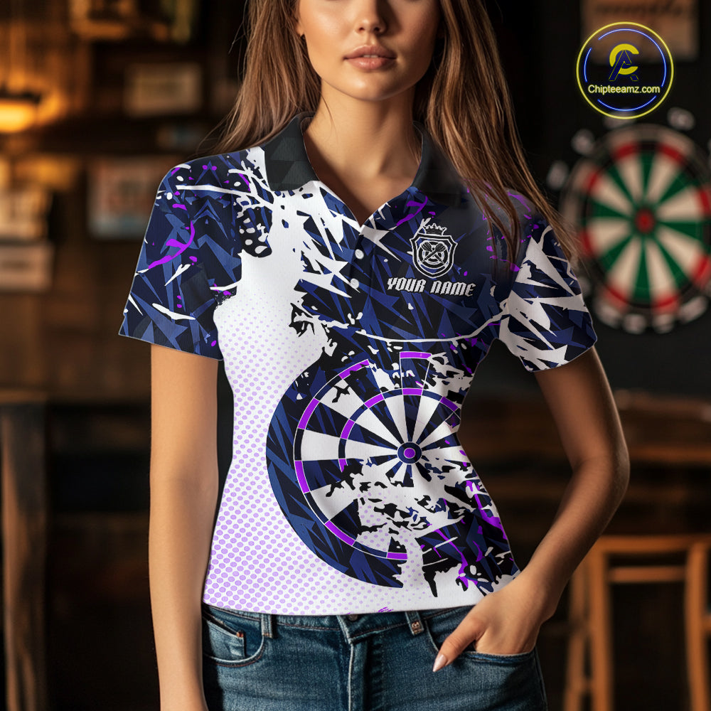 Personalized Paint Splash Darts Shirt For Women Custom Darts Jersey Team Polo & 1/4 Zip |Purple TDM6064