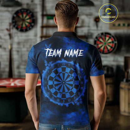 Black And Blue Grunge Skull Butterflies Darts Shirt For Men Custom Dart Jersey Team Polo & 1/4 Zip TDM4993