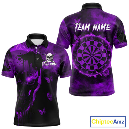 Black And Purple Grunge Skull Butterflies Darts Shirt For Men Custom Dart Jersey Polo & 1/4 Zip TDM4994