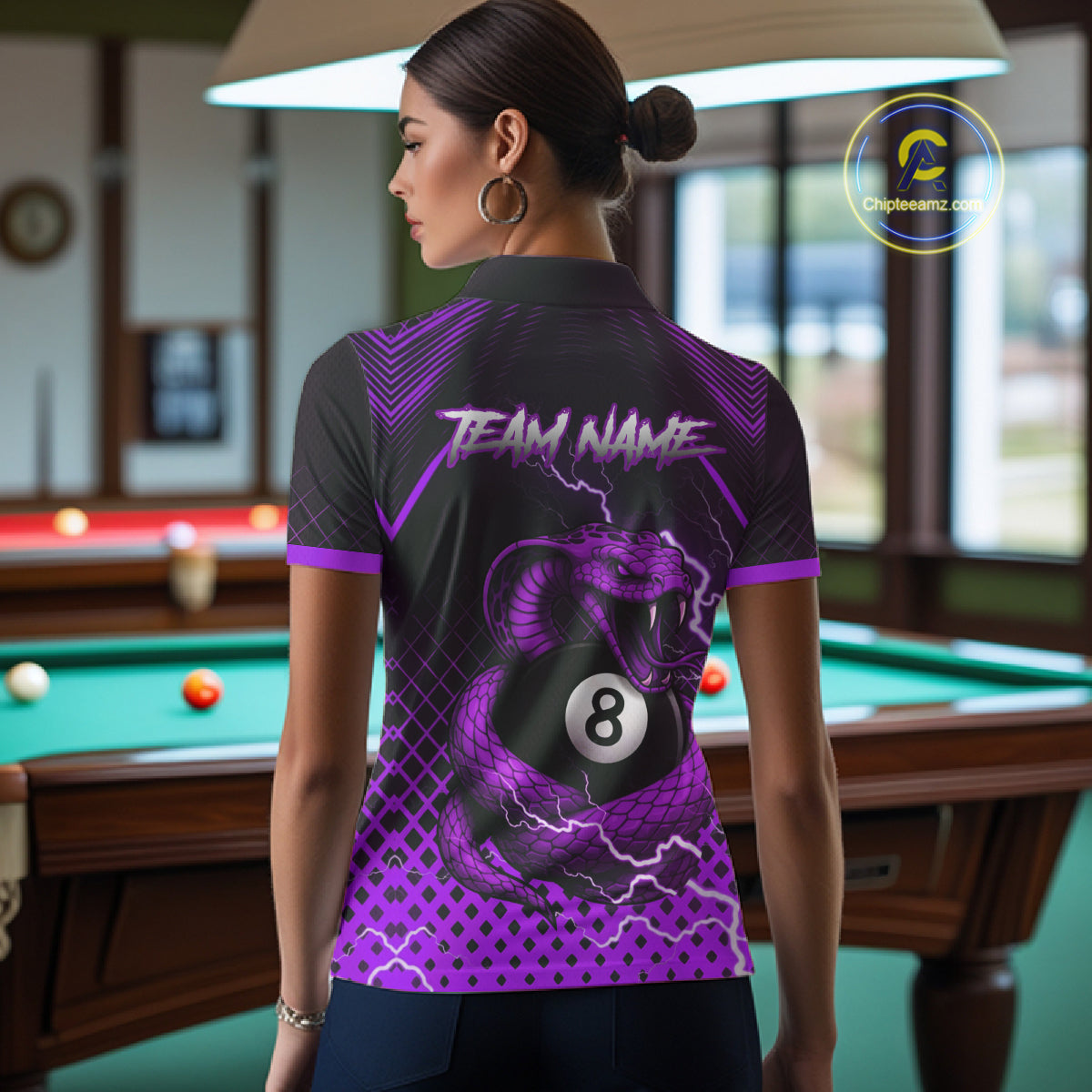 Personalized Purple 8 Ball Lightning Cobra Snake Women's Billiards Shirts Custom Pool Team Jerseys TDM5199