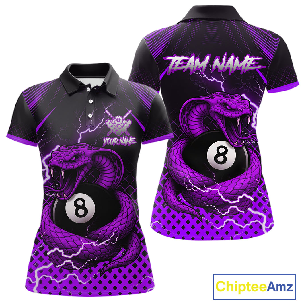 Personalized Purple 8 Ball Lightning Cobra Snake Women's Billiards Shirts Custom Pool Team Jerseys TDM5199
