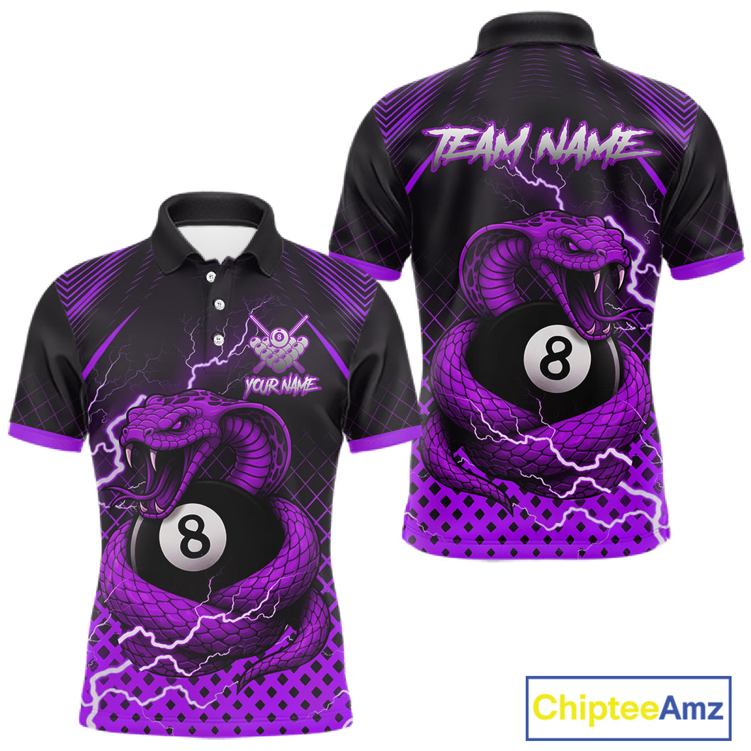 Personalized Purple 8 Ball Lightning Cobra Snake Men's Billiards Shirts Custom Pool Team Jerseys TDM5199