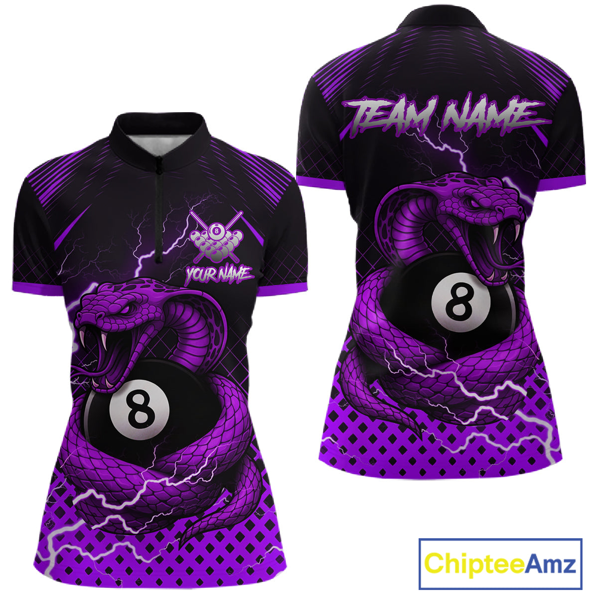 Personalized Purple 8 Ball Lightning Cobra Snake Women's Billiards Shirts Custom Pool Team Jerseys TDM5199
