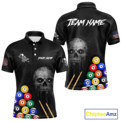 Personalized Grunge Skull Billiard Shirt For Men Custom Pool Team Jersey Polo & 1/4 Zip TDM5920