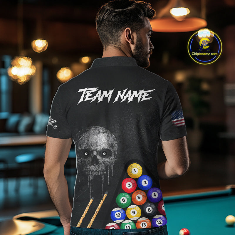 Personalized Grunge Skull Billiard Shirt For Men Custom Pool Team Jersey Polo & 1/4 Zip TDM5920