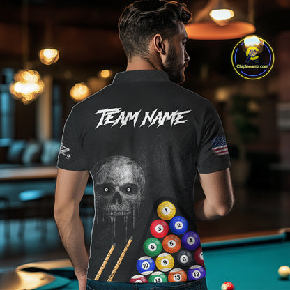 Personalized Grunge Skull Billiard Shirt For Men Custom Pool Team Jersey Polo & 1/4 Zip TDM5920