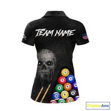Load image into Gallery viewer, Personalized Grunge Skull Billiard Shirt For Women Custom Pool Team Jersey Polo &amp; 1/4 Zip TDM5920