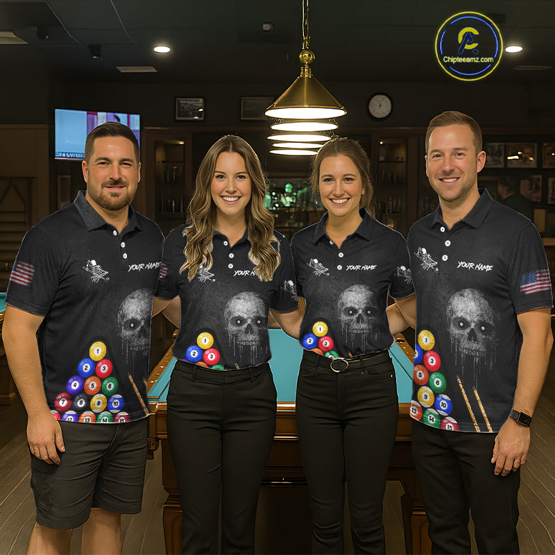 Personalized Grunge Skull Billiard Shirt For Women Custom Pool Team Jersey Polo & 1/4 Zip TDM5920