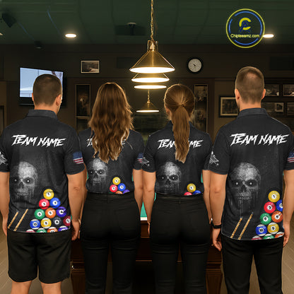 Personalized Grunge Skull Billiard Shirt For Women Custom Pool Team Jersey Polo & 1/4 Zip TDM5920
