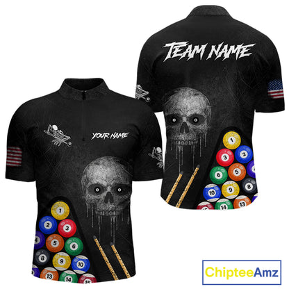 Personalized Grunge Skull Billiard Shirt For Men Custom Pool Team Jersey Polo & 1/4 Zip TDM5920