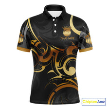 Load image into Gallery viewer, Black And Gold Custom Crown Tribal Bowling Shirt For Men, Bowling Team Jersey Polo &amp; 1/4 Zip TDM6086