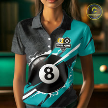 Load image into Gallery viewer, Black And Turquoise 8 Ball &amp; 9 Ball Billiard Shirt For Women Custom Pool Jersey, Billiard Team Shirt TDM5021