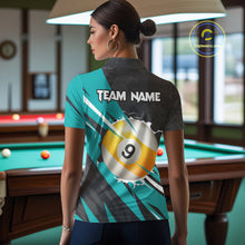 Load image into Gallery viewer, Black And Turquoise 8 Ball &amp; 9 Ball Billiard Shirt For Women Custom Pool Jersey, Billiard Team Shirt TDM5021