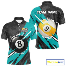 Load image into Gallery viewer, Black And Turquoise 8 Ball &amp; 9 Ball Billiard Shirt For Men Custom Pool Jersey, Billiard Team Shirt TDM5021