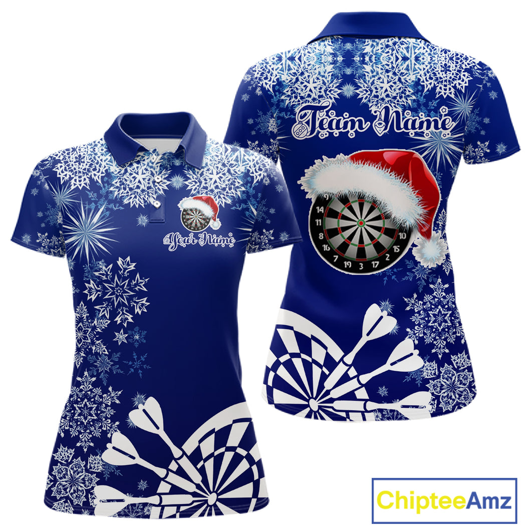Blue Christmas Snowflake Pattern Darts Shirt For Women Custom Dart Jersey, Xmas Darts Gifts TDM5224