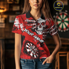 Load image into Gallery viewer, Personalized Red Grunge Skull Darts Shirt For Women Custom Darts Team Jersey Polo &amp; Quarter Zip TDM5028