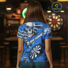 Load image into Gallery viewer, Personalized Blue Grunge Skull Darts Shirt For Women Custom Darts Team Jersey Polo &amp; Quarter Zip TDM5029
