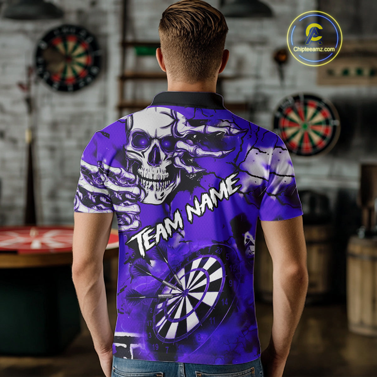 Personalized Purple Grunge Skull Darts Shirt For Men Custom Darts Team Jersey Polo & Quarter Zip TDM5030
