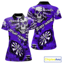 Load image into Gallery viewer, Personalized Purple Grunge Skull Darts Shirt For Women Custom Darts Team Jersey Polo &amp; Quarter Zip TDM5030