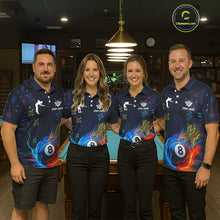 Load image into Gallery viewer, Funny Neon 8 Ball Billiard Shirt For Women Custom Navy Blue Pool Team Shirt Polo &amp; 1/4 Zip TDM5491