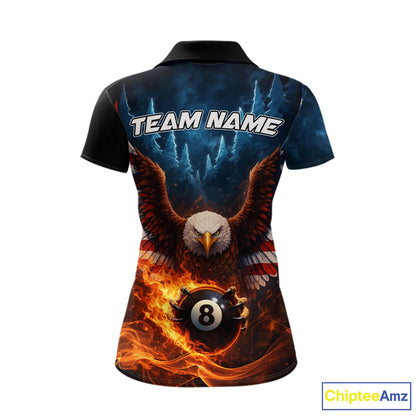 American Flag Eagle 8 Ball Flame Billiard Shirt For Women Custom Patriotic Pool Jersey Polo, 1/4 Zip TDM5754