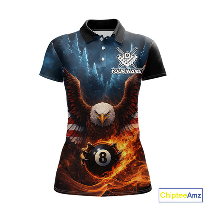 American Flag Eagle 8 Ball Flame Billiard Shirt For Women Custom Patriotic Pool Jersey Polo, 1/4 Zip TDM5754