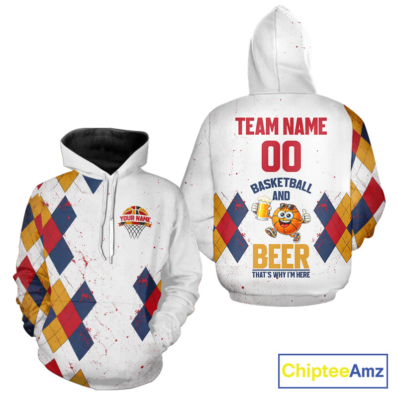 Funny Basketball And Beer Custom Argyle Basketball Shirt, Personalized Basketball Jersey For Team TDM5786