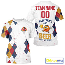 Load image into Gallery viewer, Funny Basketball And Beer Custom Argyle Basketball Shirt, Personalized Basketball Jersey For Team TDM5786