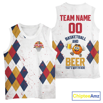 Funny Basketball And Beer Custom Argyle Basketball Shirt, Personalized Basketball Jersey For Team TDM5786