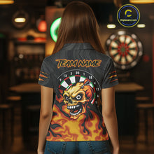 Load image into Gallery viewer, Black And Orange Custom Fire Flame Skull Darts Shirt For Women, Darts Jersey Team Polo &amp; 1/4 Zip TDM5057