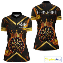 Load image into Gallery viewer, Black And Gold Dartboard Crown Darts Shirt For Women Custom Dart Jerseys Team Polo &amp; 1/4 Zip TDM5278