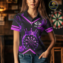 Load image into Gallery viewer, Black And Purple Dartboard Crown Darts Shirt For Women Custom Dart Jerseys Team Polo &amp; 1/4 Zip TDM5279