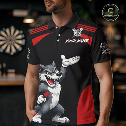 Black And Red Funny Wolf Darts Shirt For Men Custom Darts Jersey, Darts Outift Polo & 1/4 Zip TDM6142
