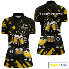 Load image into Gallery viewer, Yellow Black Funny Beer Billiard Shirt For Women Custom 8 Ball &amp; 9 Ball Pool Jersey Polo &amp; 1/4 Zip TDM5288