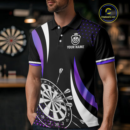 Funny Black And Purple 180 Darts Shirt For Men Custom Dartboard Jersey Team Polo & Quarter Zip TDM5090