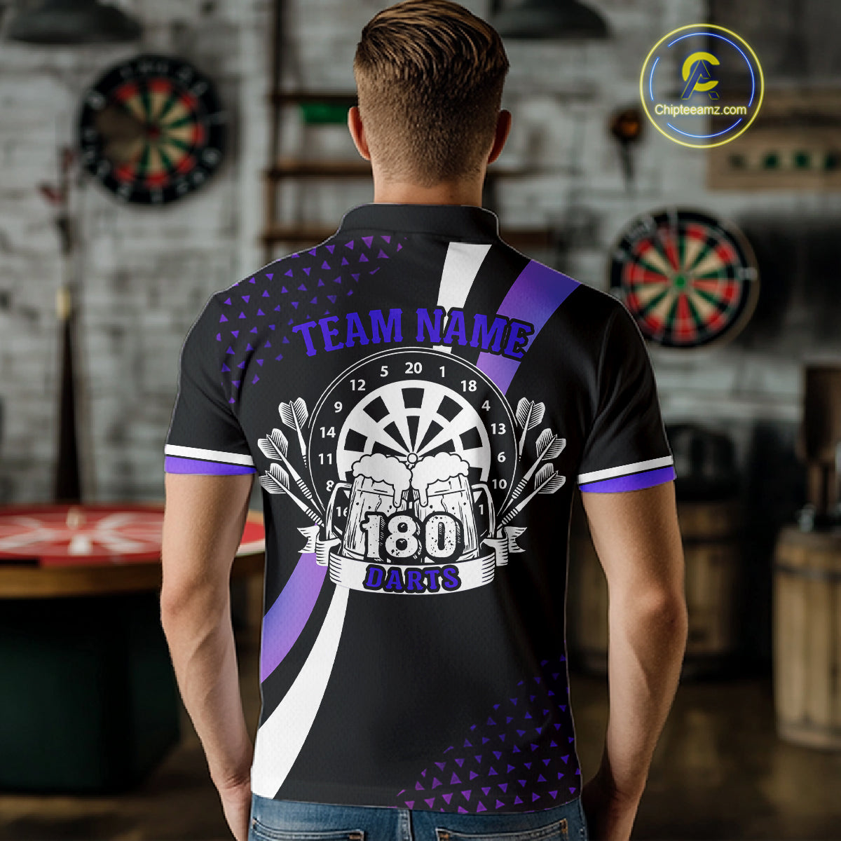 Funny Black And Purple 180 Darts Shirt For Men Custom Dartboard Jersey Team Polo & Quarter Zip TDM5090