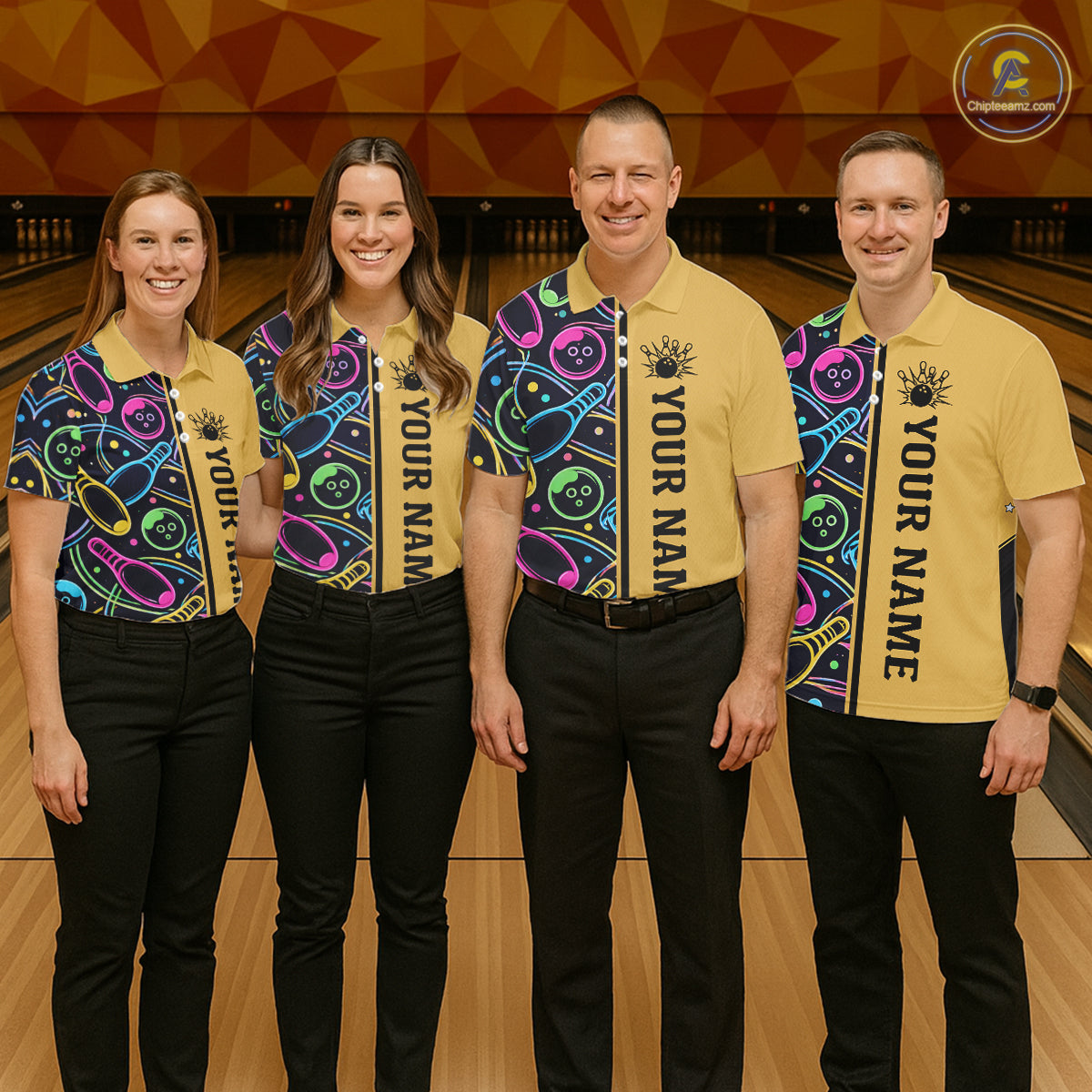 Personalized Funny Neon Bowing Shirt For Women, Retro Bowling Team Jersey Polo & 1/4 Zip | Yellow TDM6186