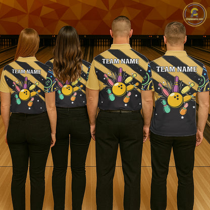 Personalized Funny Neon Bowing Shirt For Women, Retro Bowling Team Jersey Polo & 1/4 Zip | Yellow TDM6186