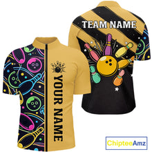 Load image into Gallery viewer, Personalized Funny Neon Bowing Shirt For Men, Retro Bowling Team Jersey Polo &amp; 1/4 Zip | Yellow TDM6186