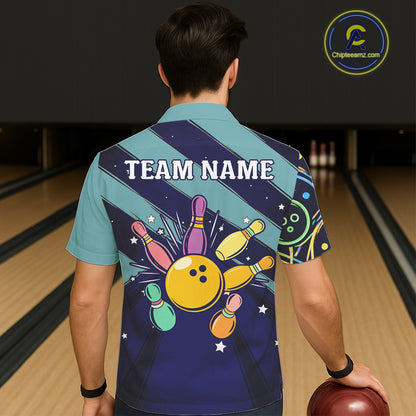 Personalized Funny Neon Bowling Hawaiian Shirt For Women Custom Retro Bowling Team Jersey |Teal TDM6187