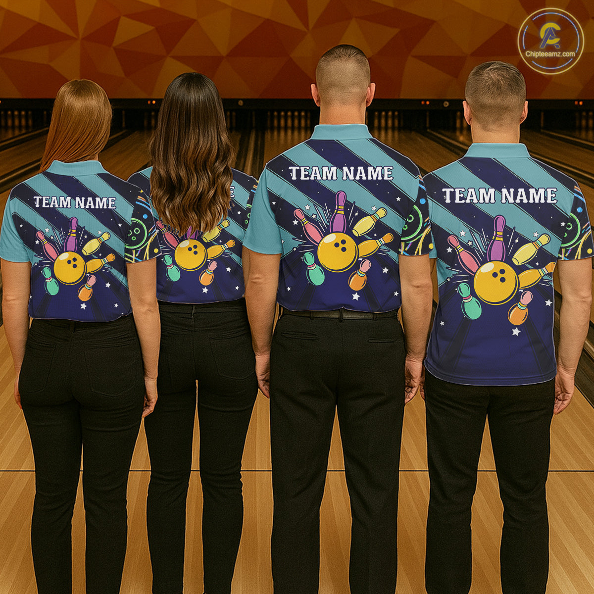 Personalized Funny Neon Bowing Shirt For Women, Retro Bowling Team Jersey Polo & 1/4 Zip | Teal TDM6187