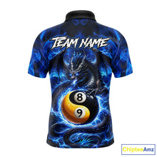Load image into Gallery viewer, Blue 8 Ball &amp; 9 Ball Fire Yin And Yang Dragon Billiard Shirt For Men Custom Pool Team Jersey TDM5841